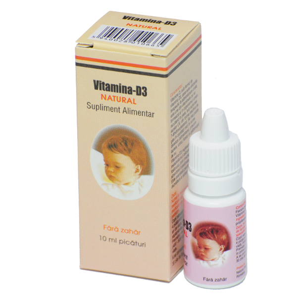 Vitamina D3 Picaturi Fara Zahar, 10 ml - Natural Pharmaceuticals