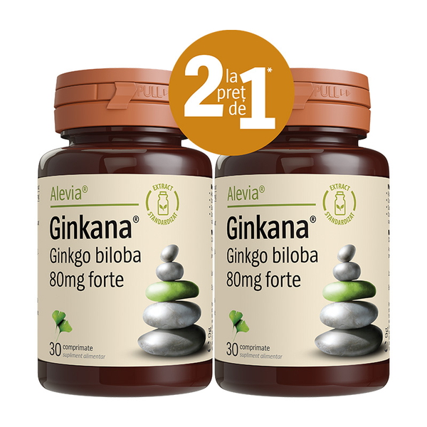 Ginkana Ginkgo Biloba Forte 80 mg, 30 comprimate (1+1 gratuit) - Alevia
