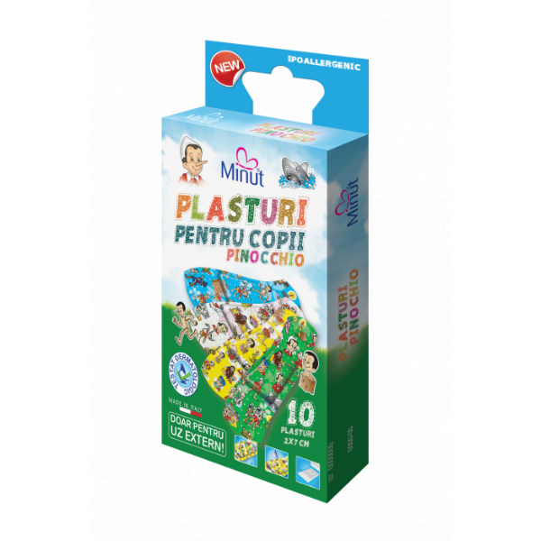 Plasturi Pinocchio pentru rani copii, 2x7cm, 10 bucati - Minut