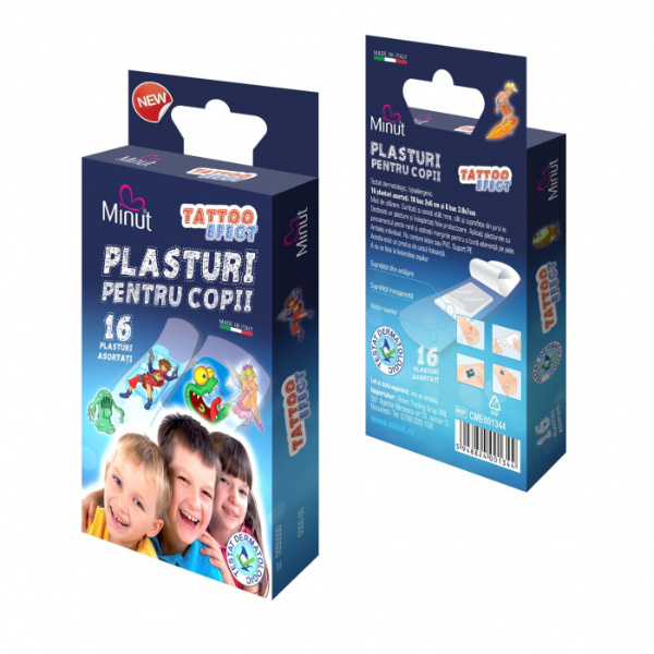Plasturi asortati tatuaj pentru copii, 16 bucati - Minut