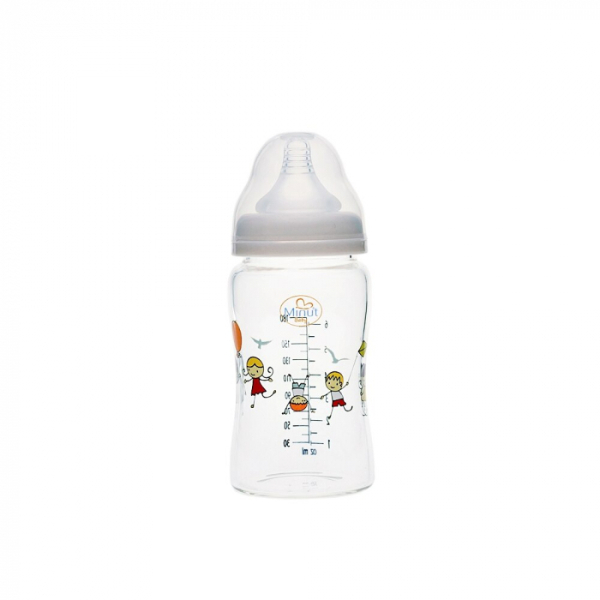 Biberon sticla gat larg, +0 luni, 180 ml - Minut Baby