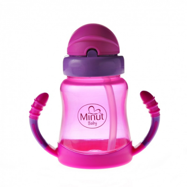 Cana anticurgere cu pai si manere, 210 ml (+6 luni) - Minut Baby
