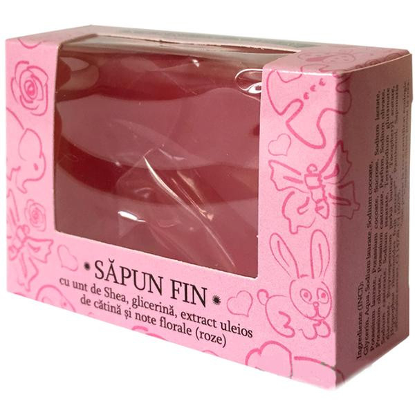 Sapun fin cu shea, catina si note florale roze figurine, 50 g - Manicos