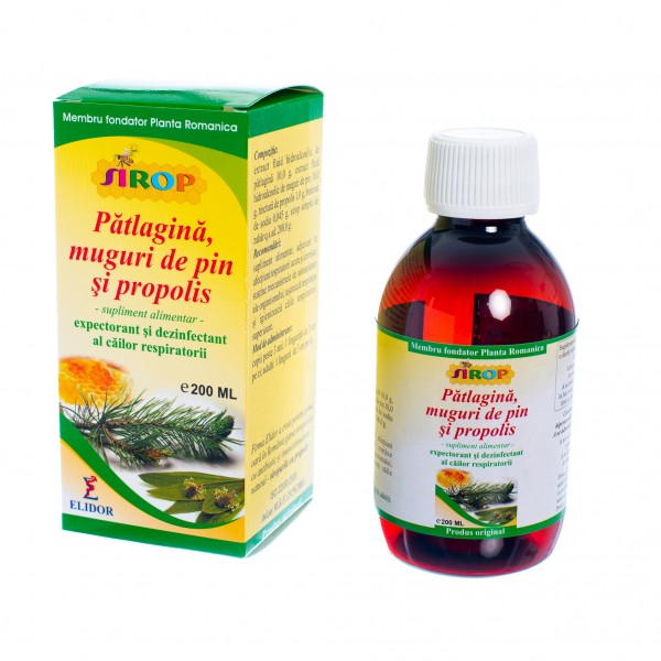 Sirop cu muguri de pin, cu patlagina si propolis, 200 ml - Elidor
