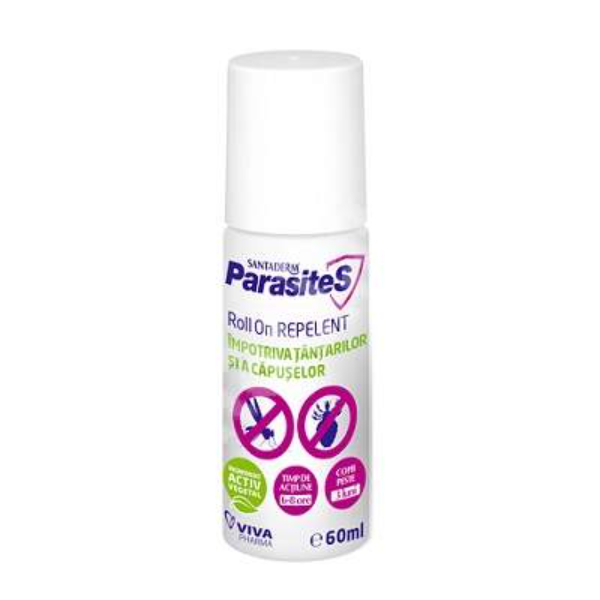Roll-on repelent impotriva tantarilor si capuselor Parasites Santaderm, 60 ml - Viva Pharma