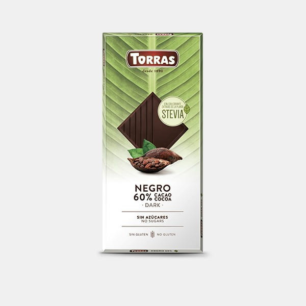 Ciocolata neagra 60% cu stevia (fara zahar, fara gluten), 100 g - Torras