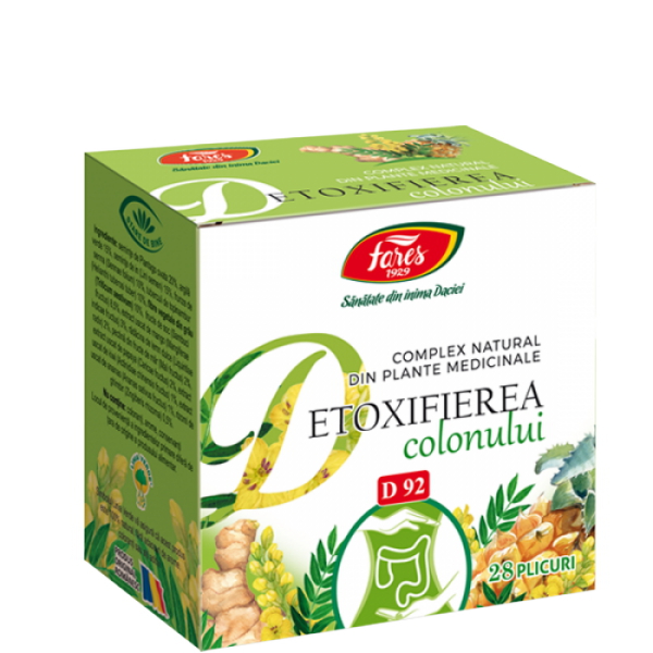 Complex Natural din Plante Medicinale Detoxifierea Colonului, D92, 28 plicuri - Fares
