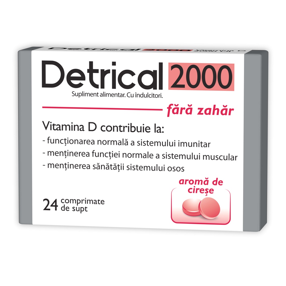 Detrical Vitamina D3 2000 UI Cirese Fara Zahar, 24 comprimate de supt - Zdrovit