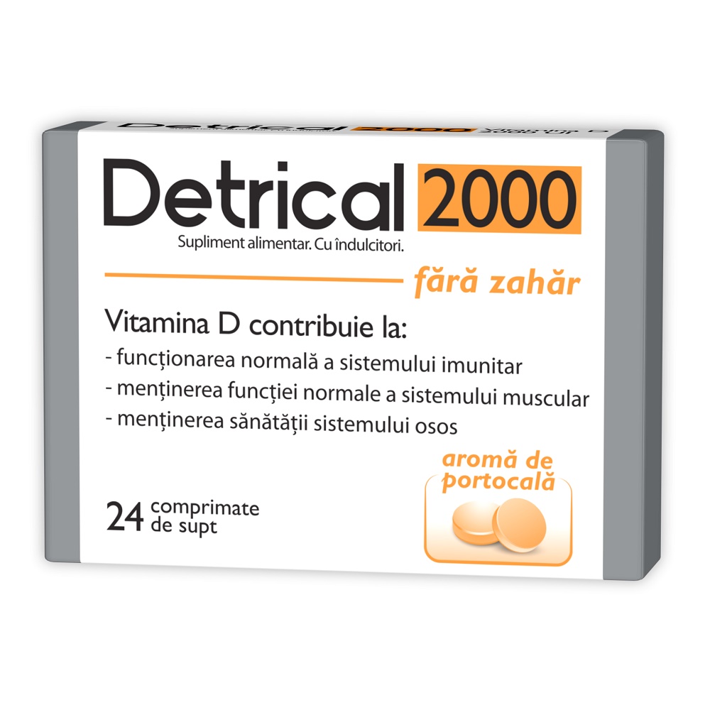 Detrical Vitamina D3 2000 UI Portocale Fara Zahar, 24 comprimate de supt - Zdrovit