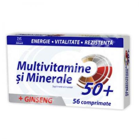 Multivitamine + Minerale 50+ cu ginseng, 56 comprimate - Zdrovit