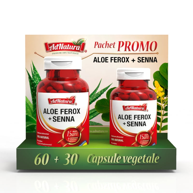 Aloe Ferox + Senna, Pachet 60+30 capsule - AdNatura