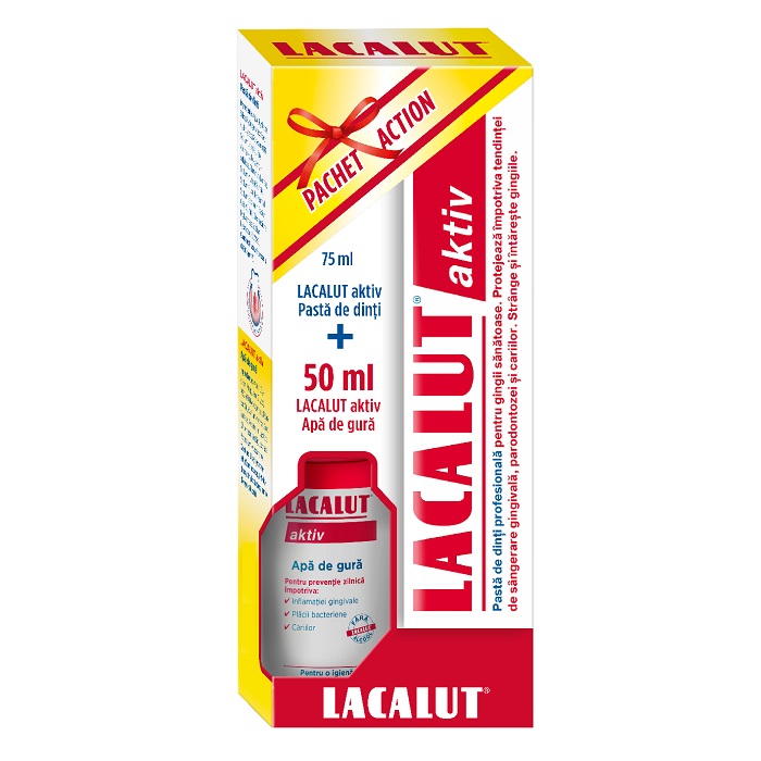Lacalut Aktiv, 75 ml + Lacalut Apa de Gura, 50 ml promo - Zdrovit