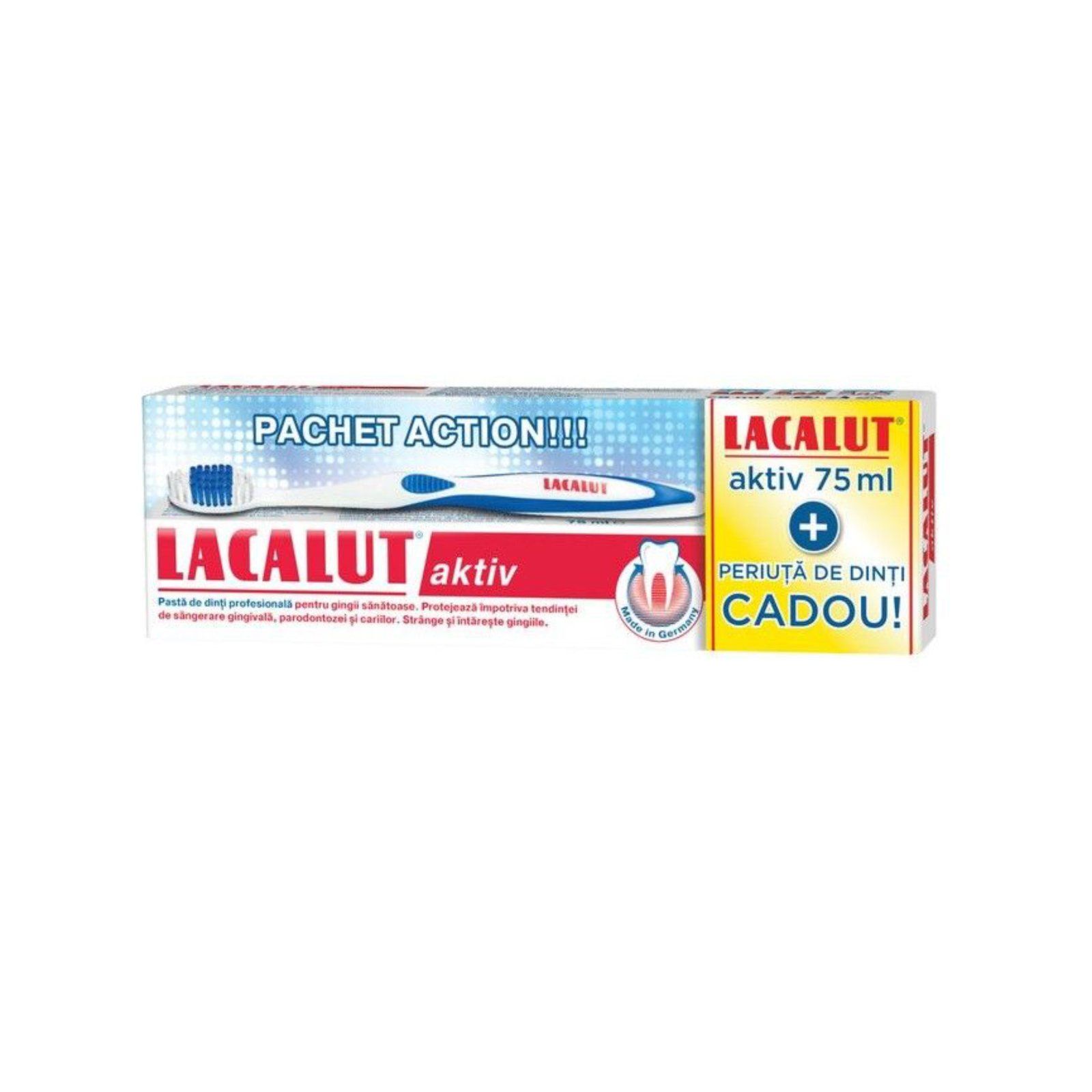Lacalut Aktiv, 75 ml + Periuta Action cadou - Zdrovit