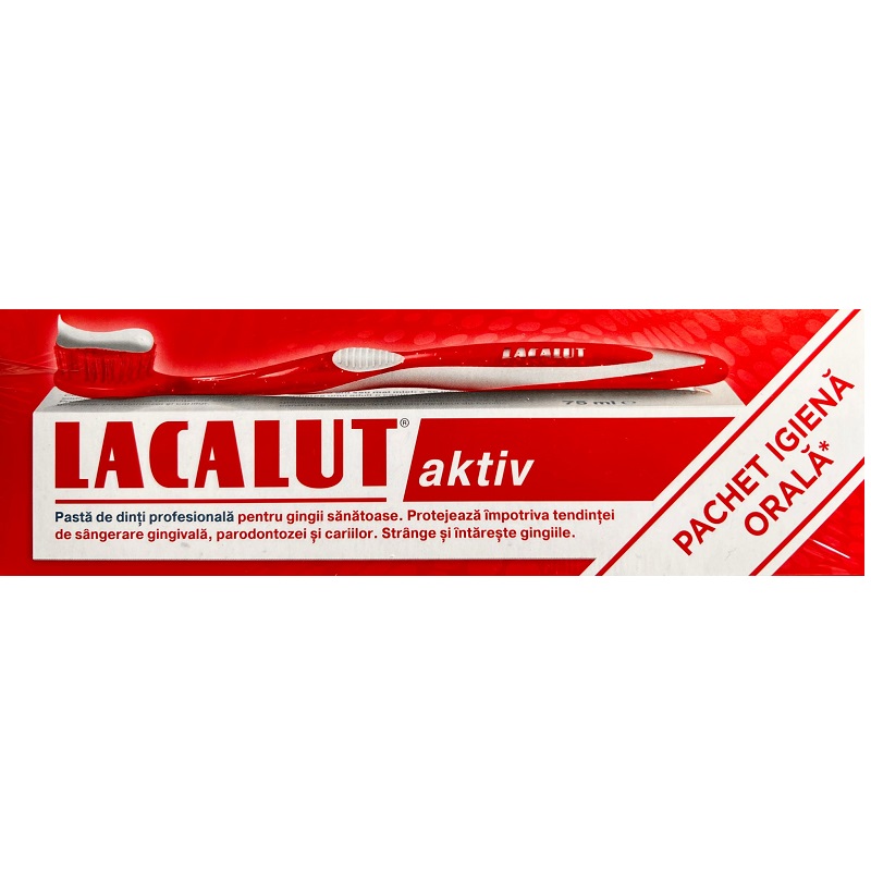 Lacalut Aktiv, 75 ml + Periuta Aktiv gratis - Zdrovit