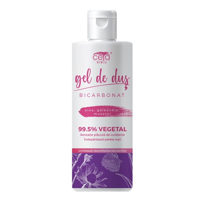Gel de dus 99.5% vegetal cu bicarbonat, aloe, galbenele si musetel, 200 ml - Ceta Sibiu