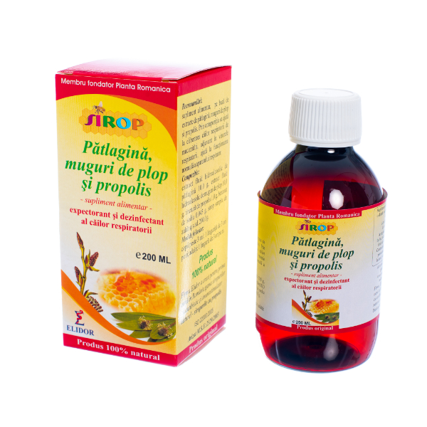 Sirop cu patlagina, cu muguri de plop si propolis, 200 ml - Elidor