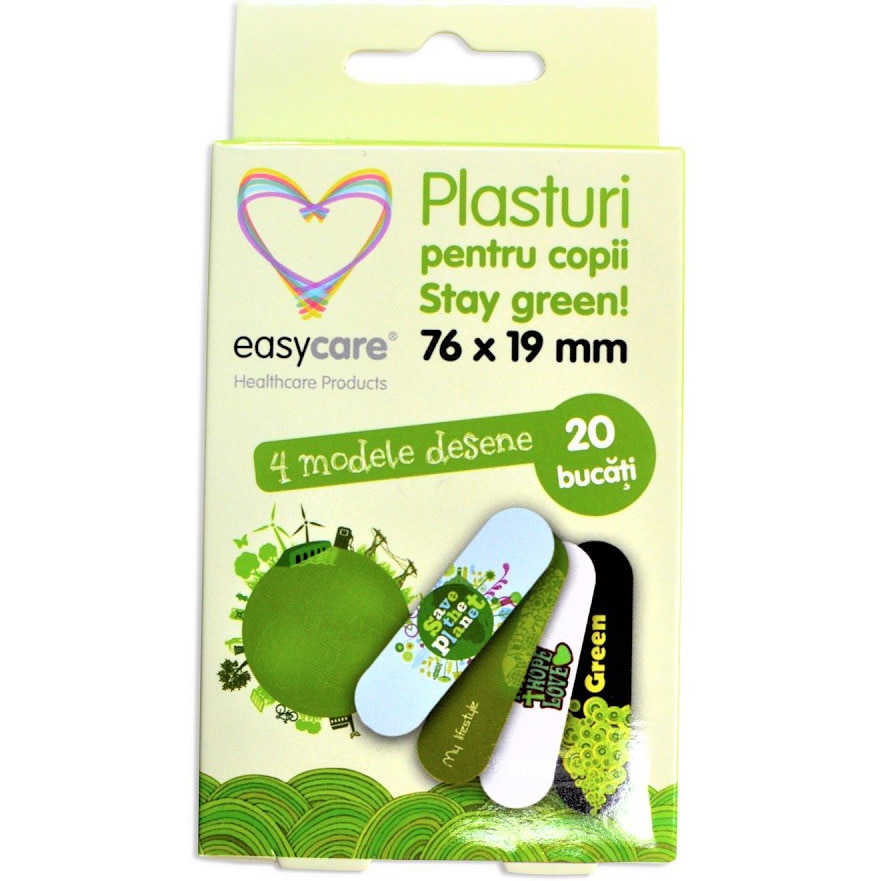 Plasturi sterili copii Stay Green (76x19mm), 20 bucati - EasyCare