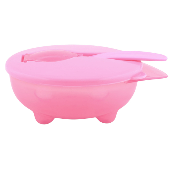 Set castron cu capac si lingurita, pink - Lorelli