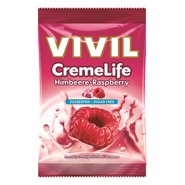 Bomboane fara zahar Creme Life gust Zmeura, 90 g - Vivil