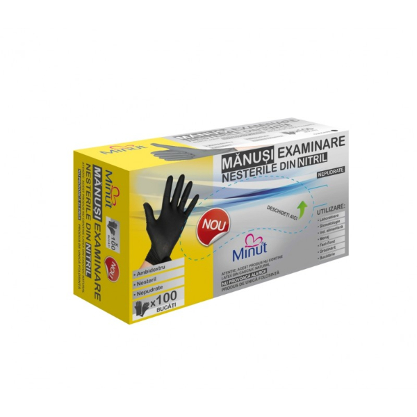 Manusi examinare nitril Minut nepudrate 4.0 g negre L - Minut