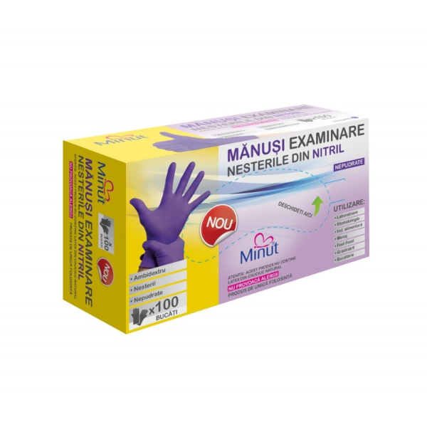 Manusi examinare nitril Minut nepudrate 4.0 g violet L - Minut